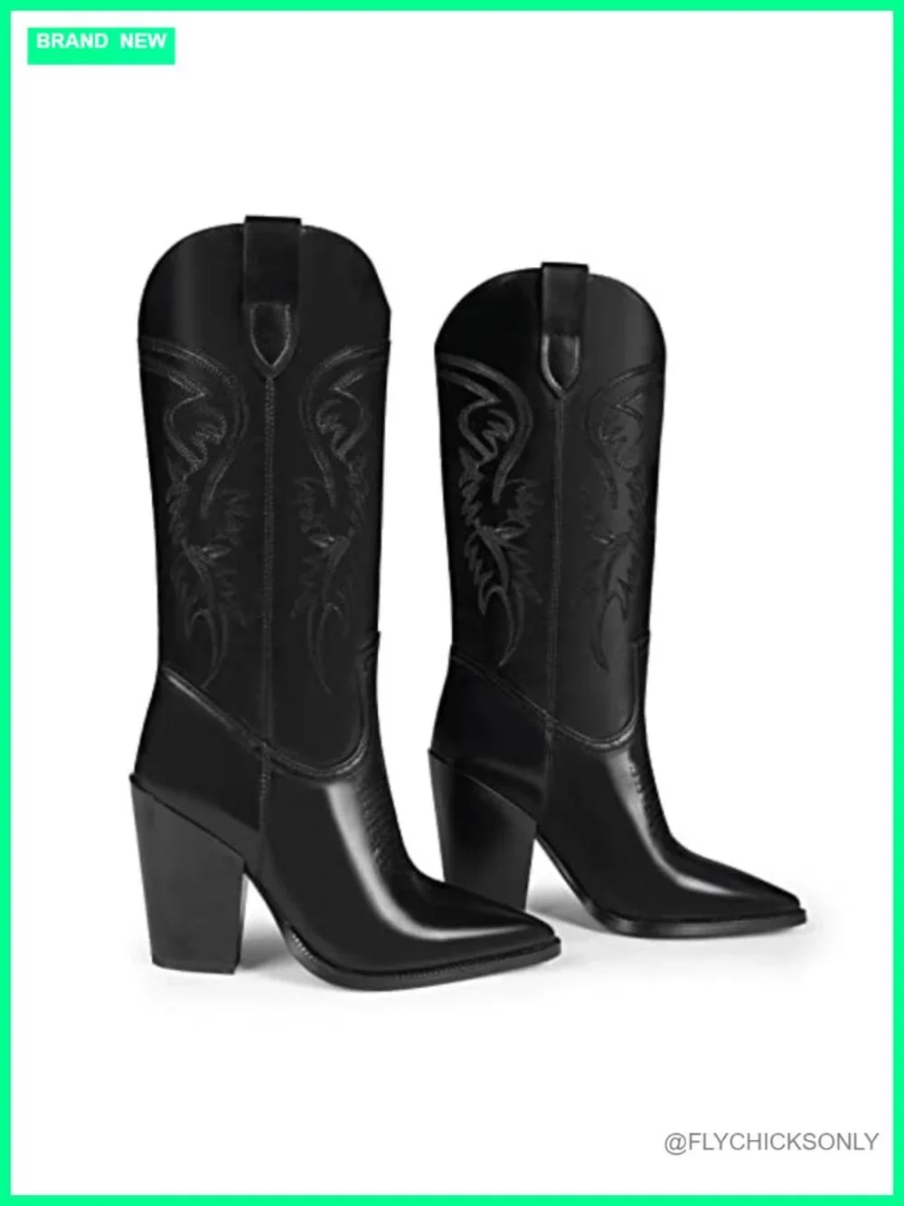 Women's Embroidered Cowboy Boots, Pointed Toe Chunky Heel Western Boots, Faux